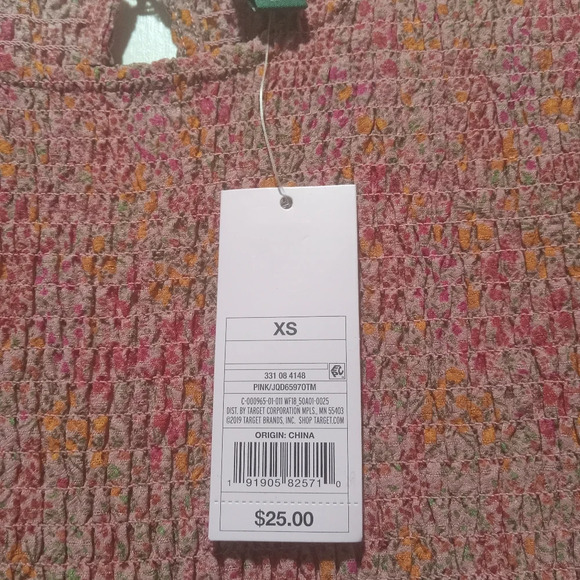 Puff Sleeve Micro Floral Pink Tiered Dress Wild Fable Size XS Mini - Picture 4 of 8